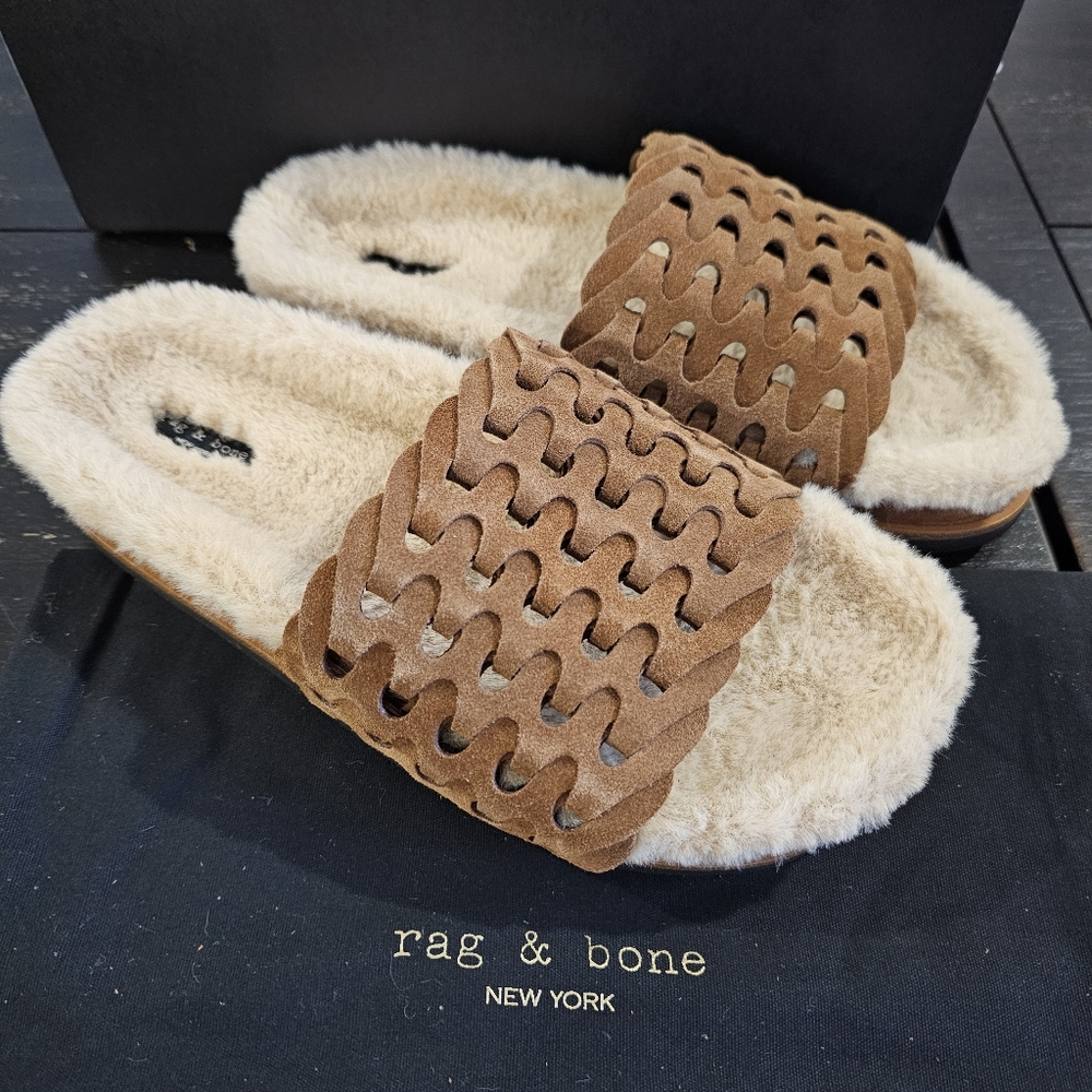 rag & bone Bailey Suede Sherpa-Lined Slides